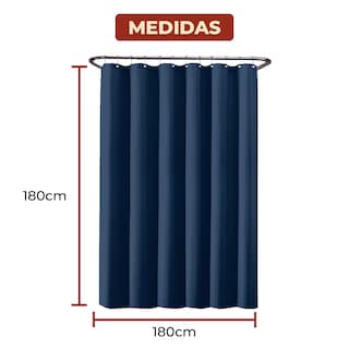Foto 7 | Foto 7 | Cortina De Baño De Poliéster 180 X 180 Cm Color Azul + Ganchos Acero Inoxidable