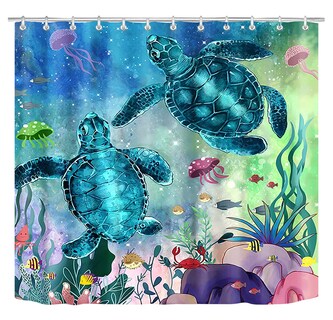 Foto 1 | Foto 1 | Cortina De Baño Lavable Tela Antihongo Impermeabl 180*180 Cm Estilo 8 Azul 2 Tortugas