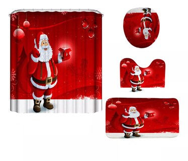 Foto 1 | Foto 1 | Juegos De Baño Navideños Cortina De Ducha Impermeable Fundas Rojo Santa