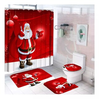 Foto 2 | Foto 2 | Juegos De Baño Navideños Cortina De Ducha Impermeable Fundas Rojo Santa