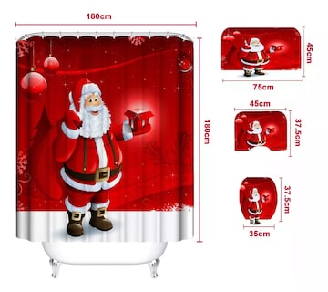 Foto 3 | Foto 3 | Juegos De Baño Navideños Cortina De Ducha Impermeable Fundas Rojo Santa