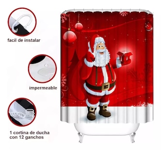 Foto 4 | Foto 4 | Juegos De Baño Navideños Cortina De Ducha Impermeable Fundas Rojo Santa