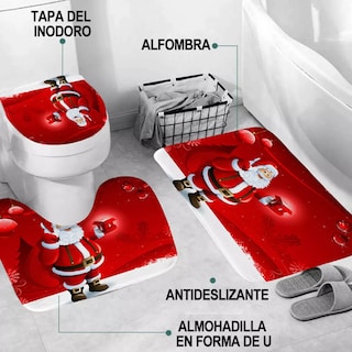 Foto 5 | Foto 5 | Juegos De Baño Navideños Cortina De Ducha Impermeable Fundas Rojo Santa