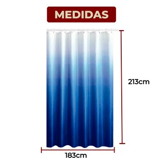 Foto 6 | Foto 6 | Cortina De Baño De Poliéster Premium 183 X 213 Cm Color Azul + Ganchos Acero Inoxidable