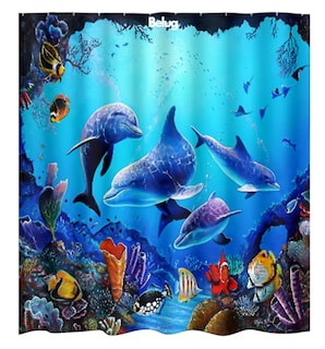 Foto 1 | Foto 1 | Cortina De Baño Lavable Tela Antihongo Impermeable 180*180 Cm Belug, Estilo 3 Azul Delfines