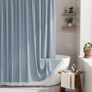Foto 1 | Foto 1 | Cortina De Ducha Amazerbath Azul Bohemio Con Borlas 180 X 180 Cm - Venta Internacional.
