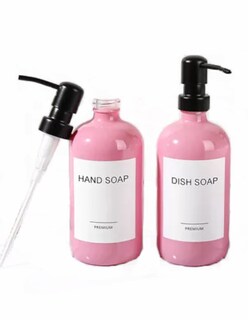 Foto 4 | Foto 4 | Dispensador De Jabon2 Pzs De Vidrio Rosa + Termo Güish Gratis