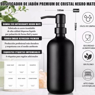 Foto 2 | Foto 2 | Xtellar- Kit De Dispensadores De Jabón En Vidrio Elegante Para Cocina Y Baño, Negro Mate, 2 Unidades.