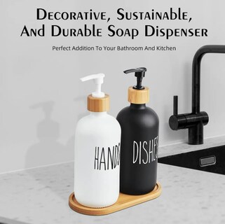 Foto 4 | Foto 4 | Set Xtellar De Dispensadores De Jabón Líquido De Vidrio Y Bambú Con Bandeja De Madera - 500ml*2