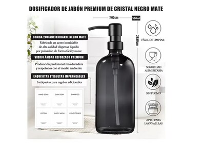 Foto 2 | Foto 2 | Dispensador de Jabón de Vidrio 2 Piezas con Etiquetas
