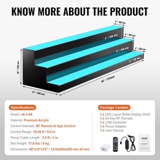 Foto 6 | Foto 6 | Expositor Vevor Para Botellas De Licor Con Iluminación Led, 3 Niveles, 122 Cm, Con Control Remoto - Venta Internacional.