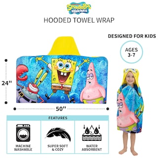 Foto 5 | Foto 5 | Toalla Con Capucha Franco Kids Para Baño Y Playa, Bob Esponja - Venta Internacional.