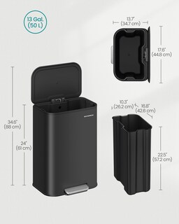 Foto 5 | Foto 5 | Bidón De Basura Songmics 50l De Acero Inoxidable Con Tapa De Tinta Negra Ultb - Venta Internacional.