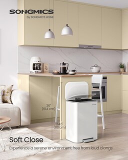 Foto 2 | Foto 2 | Bote De Basura Songmics De Acero Inoxidable De 50 Litros Con Tapa De Cierre Suave, Color Blanco - Venta Internacional.