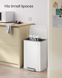 Foto 3 | Foto 3 | Bote De Basura Songmics De Acero Inoxidable De 50 Litros Con Tapa De Cierre Suave, Color Blanco - Venta Internacional.