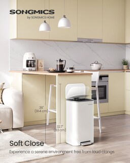 Foto 2 | Foto 2 | Bote De Basura Songmics De Acero Inoxidable De 30 Litros Con Tapa, Color Blanco Nube - Venta Internacional.