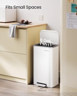 Foto 3 | Foto 3 | Bote De Basura Songmics De Acero Inoxidable De 30 Litros Con Tapa, Color Blanco Nube - Venta Internacional.