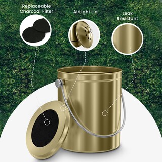 Foto 5 | Foto 5 | Cubo De Compostaje Utopia Kitchen De 5 Litros Con Tapa De Acero Inoxidable Dorado - Venta Internacional.