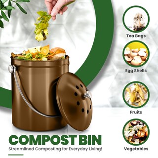 Foto 4 | Foto 4 | Cubo De Abono Utopia Kitchen De 5 Litros Con Tapa Y Filtro De Carbón Color Bronce - Venta Internacional.