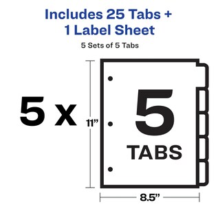 Foto 6 | Foto 6 | Tab Dividers Avery 5 Big Tab Para Encuadernación De 3 Anillas, 5 Juegos - Venta Internacional.