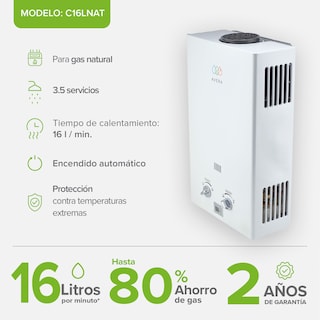 Foto 3 | Foto 3 | Calentador De Agua Instantáneo 3.5 Servicios Gas NAT Avera C16lnat Blanco