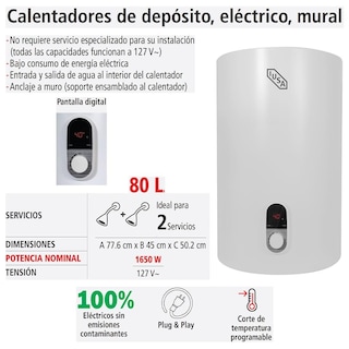 Foto 4 | Foto 4 | Calentador De Depósito Eléctrico Iusa 80 L Mural