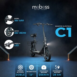 Foto 7 | Foto 7 | Scooter Eléctrico Moboss C1 Negro 25 Km/h