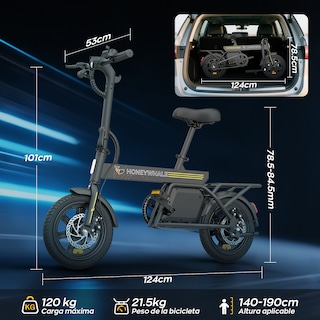 Foto 7 | Foto 7 | Bicicleta Electrica Plegable Honey Whale B20 Negro