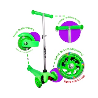 Foto 2 | Foto 2 | Scooter Patín del Diablo LAVIGA Verde Neón LV-MG-03A Ruedas Luz Led Direccionables