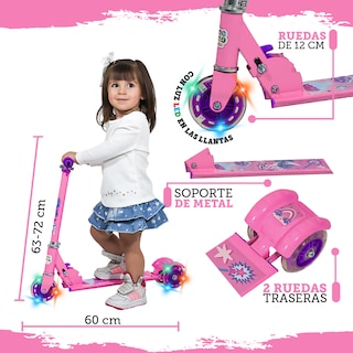 Foto 2 | Foto 2 | Patín del Diablo Infantil Guevara Sports Rosa Plegable y Ajustable con 3 Ruedas y Luz Led para Niñas y Niños