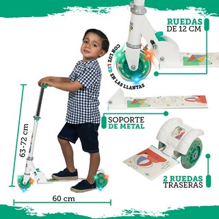Foto 2 | Foto 2 | Patín del Diablo Infantil Guevara Sports Blanco Plegable y Ajustable con 3 Ruedas y Luz Led para Niños