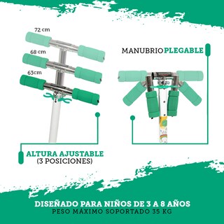 Foto 7 | Foto 7 | Patín del Diablo Infantil Guevara Sports Blanco Plegable y Ajustable con 3 Ruedas y Luz Led para Niños