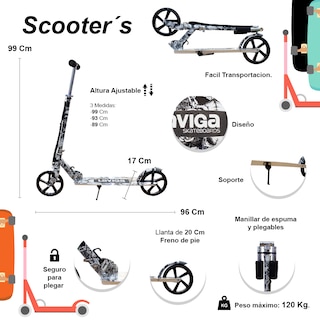 Foto 2 | Foto 2 | Scooter Patín Plegable Juvenil Diseño Calaveras Con Accesorios Negros