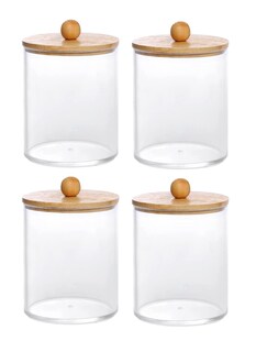 Foto 1 | Foto 1 | Organizador De Baño De Bambú Con 4 Bastoncillos De Algodón Transparente Tapa Cafe Claro