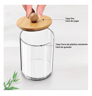 Foto 2 | Foto 2 | Organizador De Baño De Bambú Con 4 Bastoncillos De Algodón Transparente Tapa Cafe Claro