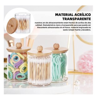 Foto 5 | Foto 5 | Organizador De Baño De Bambú Con 4 Bastoncillos De Algodón Transparente Tapa Cafe Claro