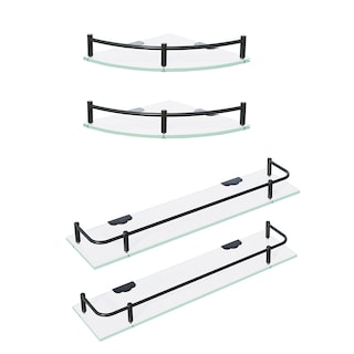 Foto 1 | Foto 1 | Esatto Set De 2 Repisas Rectas Y 2 Esquineras De Vidrio Cristal Para Baño Herrajes Negros