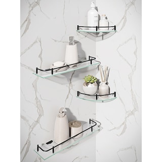 Foto 2 | Foto 2 | Esatto Set De 2 Repisas Rectas Y 2 Esquineras De Vidrio Cristal Para Baño Herrajes Negros