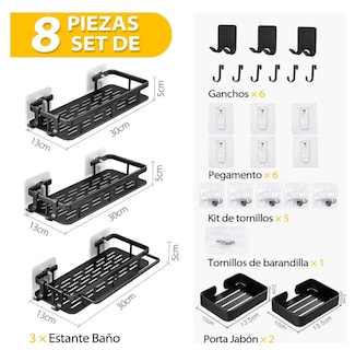Foto 2 | Foto 2 | Set Xtellar De 8 Estante Organizador De Acero Inoxidable Regadera De Baño Incluye 2 Repisas Para Jabón Y 3 Soportes