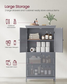Foto 3 | Foto 3 | Armario De Suelo Para Baño Vasagle Con 2 Cajones, Color Gris Tórtola - Venta Internacional.