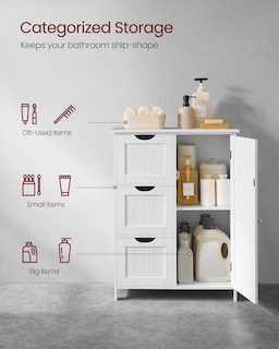 Foto 4 | Foto 4 | Armario De Suelo Para Baño Vasagle Con 3 Cajones, Color Blanco - Venta Internacional.