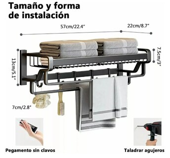 Foto 2 | Foto 2 | Xtellar Estante Organizador De Baño Toallero De Pared Aluminio De 57cm Negro