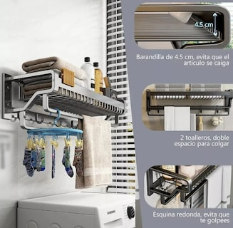 Foto 4 | Foto 4 | Xtellar Estante Organizador De Baño Toallero De Pared Aluminio De 57cm Negro