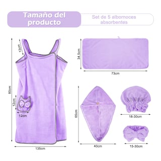 Foto 2 | Foto 2 | Kit Bata De Baño Para Dama 5pzas Eo Safe Imports Esi-20184 Purpura