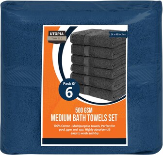 Foto 5 | Foto 5 | Juego De Toallas De Baño Utopia Towels, Paquete De 6, 100% Algodón Hilado En Anillos, Azul Marino - Venta Internacional.