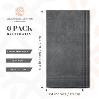 Foto 3 | Foto 3 | Toalla Blanca Clásica Wealuxe Gris, Paquete De 6 Unidades, 100% Algodón, 60 X 130 Cm - Venta Internacional.