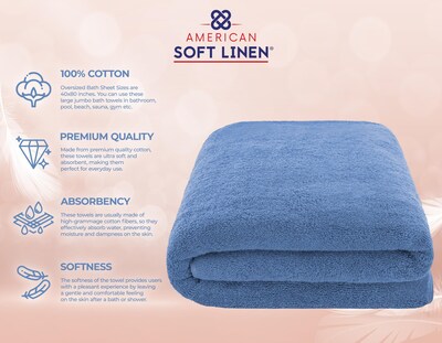 Foto 4 | Foto 4 | Toalla De Baño American Soft Linen Azul Eléctrico 100% Algodón - Venta Internacional.