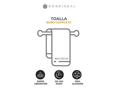 Foto 2 | Foto 2 | Toalla de Baño Completo Dormireal 80 x 150 cm Gris 100% Algodón 780 g