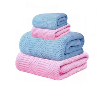Foto 1 | Foto 1 | Juego de Toallas de Baño Belug Azul/Rosa 4 Piezas