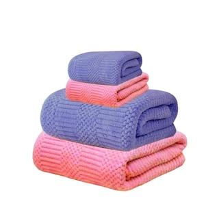 Foto 1 | Foto 1 | 4 Pzs Juego Toalla Baño,lana Coral Suave De Alta Densidad Azul Oscuro Y Rosa Profundo